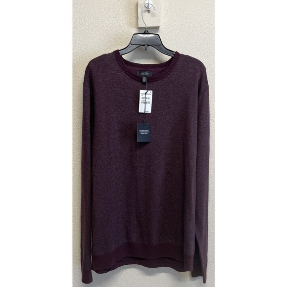 Nordstrom Men's Shop Wool Blend Sweater Size XXL Plum Birdseye Print NEW - Picture 5 of 9